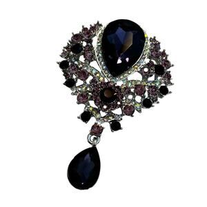 Vintage inspired brooch huge silver pink & purple rhinestones Victorian Empire